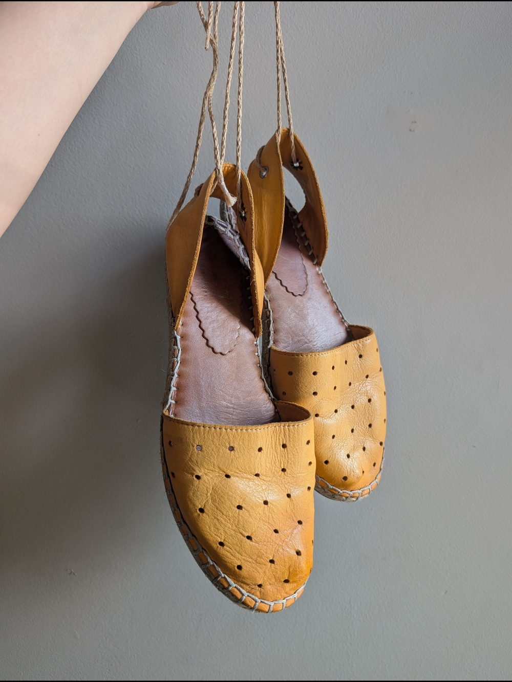 Mustard Yellow Leather Women’s Espadrille Slingback